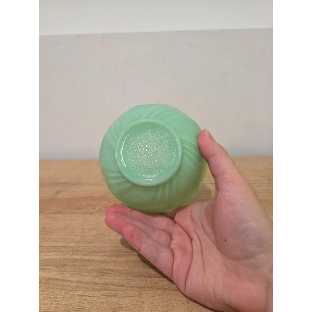 Vintage 50s Fire-King Green Jadeite Glass Lotus Blossom Dessert Cup Bowl 4.5''
